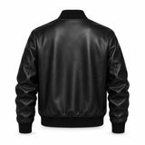 Men’s Black Leather Bomber Jacket | Classic Varsity Style