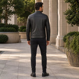 Men’s Black Leather Cafe Racer Jacket | Utility Biker Style