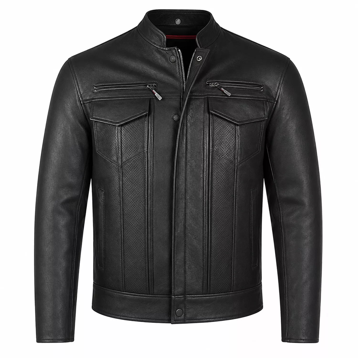 Men’s Black Leather Cafe Racer Jacket | Utility Biker Style