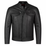 Men’s Black Leather Cafe Racer Jacket | Utility Biker Style
