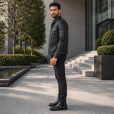 Men’s Black Leather Cafe Racer Jacket | Utility Biker Style