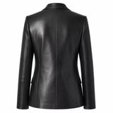 Women’s Black Leather Suit Blazer | Single-Breasted Tailored Jacket