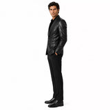 Men’s Black Leather Suit Blazer | Single-Breasted Tailored Jacket