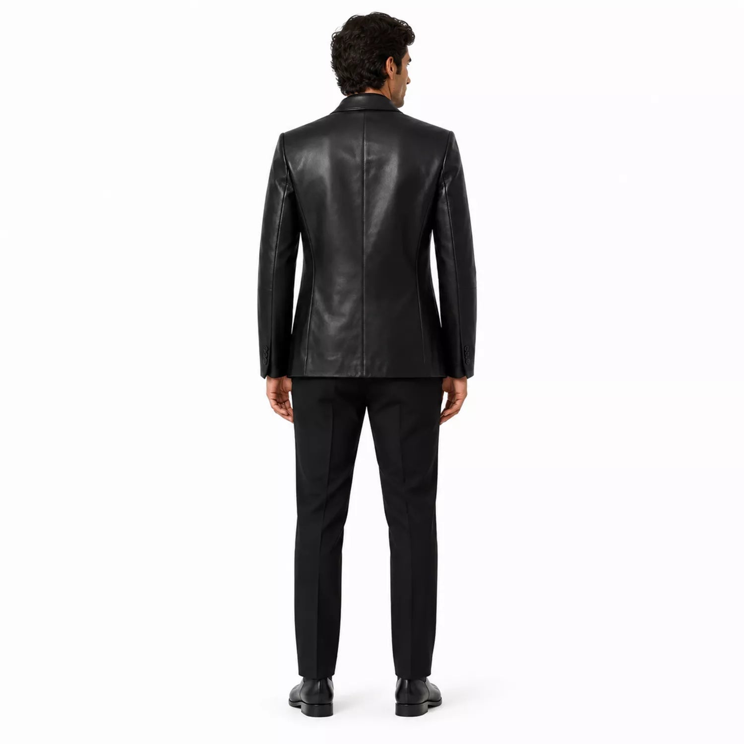 Men’s Black Leather Suit Blazer | Single-Breasted Tailored Jacket