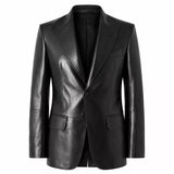Men’s Black Leather Suit Blazer | Single-Breasted Tailored Jacket