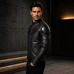 Blouson de motard style super-héros en cuir noir mat pour homme