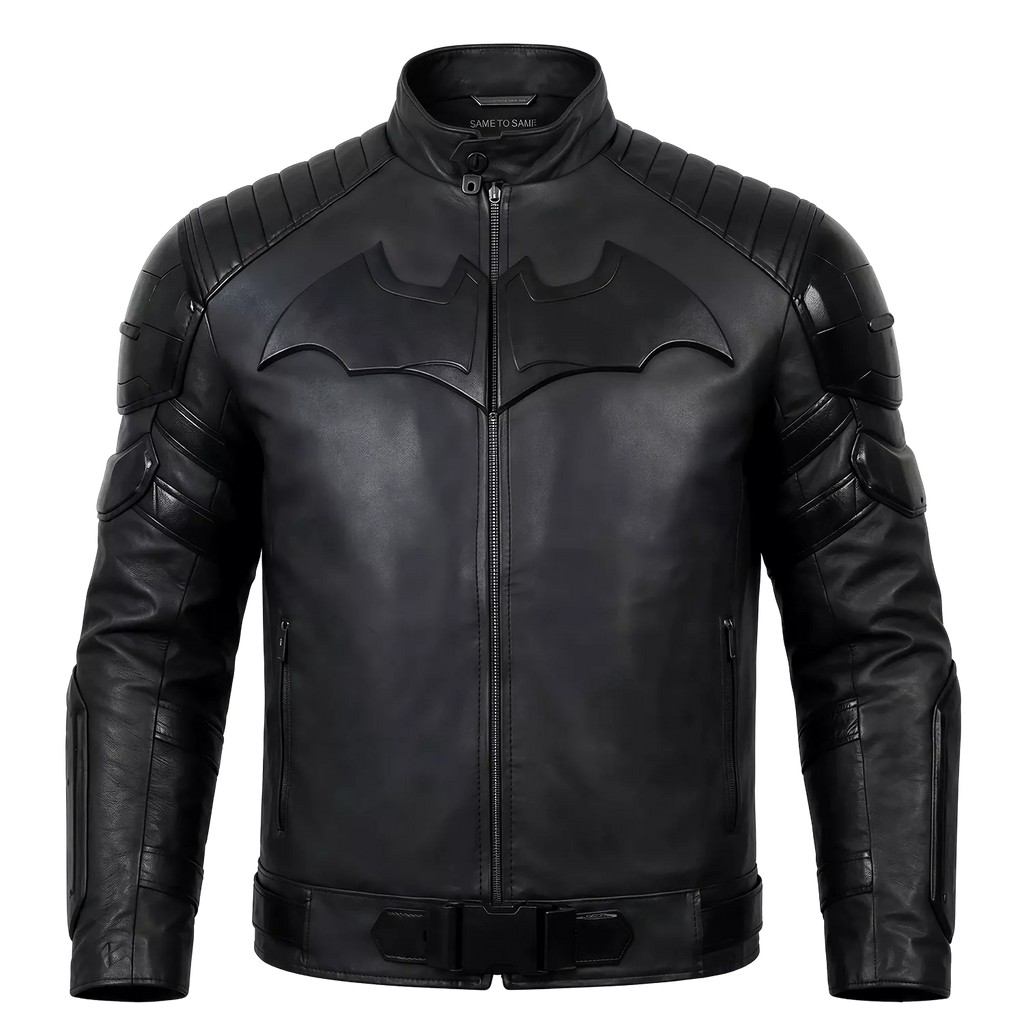 Blouson de motard style super-héros en cuir noir mat pour homme
