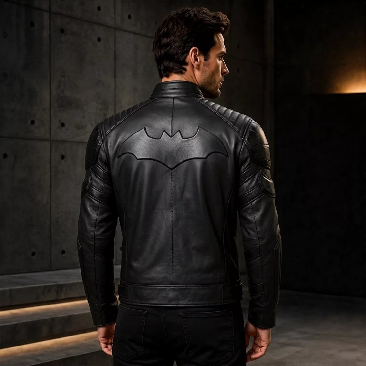 Blouson de motard style super-héros en cuir noir mat pour homme
