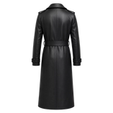 Men’s Black Leather Trench Coat | Long Double-Breasted Belted Coat