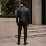 Men’s Black Leather Utility Jacket | Four Pocket Field Style