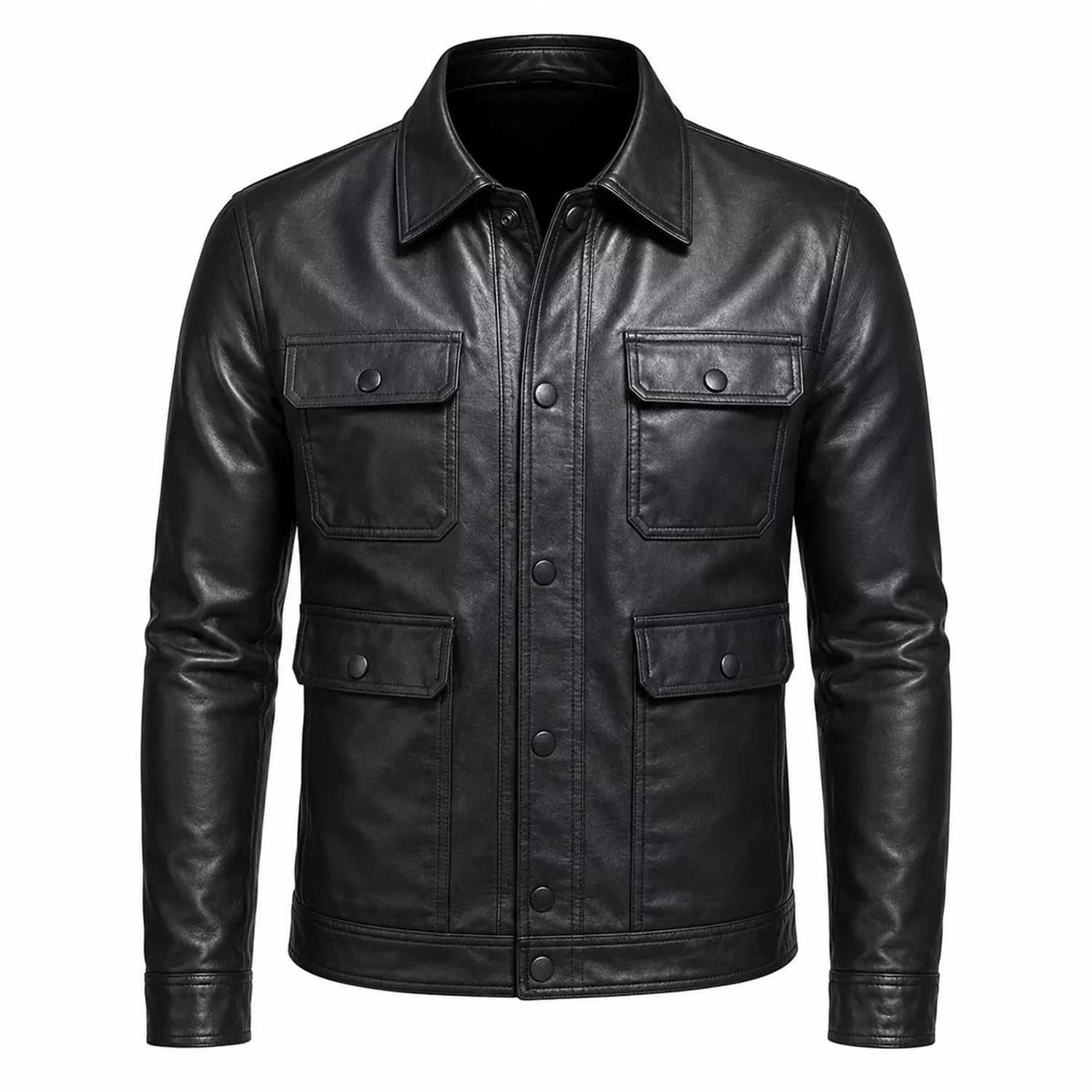 Men’s Black Leather Utility Jacket | Four Pocket Field Style