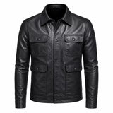 Men’s Black Leather Utility Jacket | Four Pocket Field Style