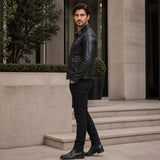 Men’s Black Leather Utility Jacket | Four Pocket Field Style
