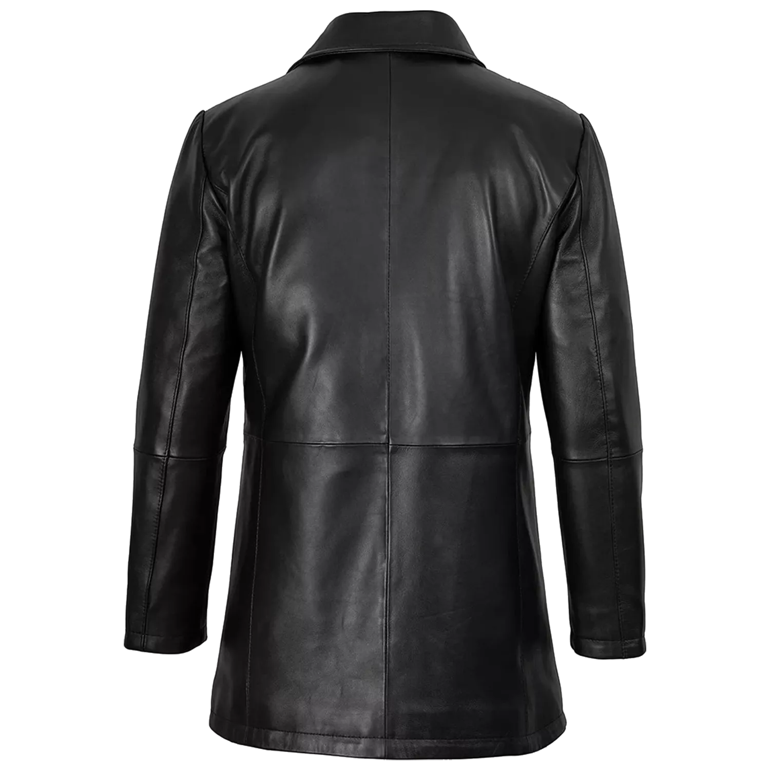 Men’s Black Leather Workwear Coat | Brown Trim Zip & Button Utility Jacket