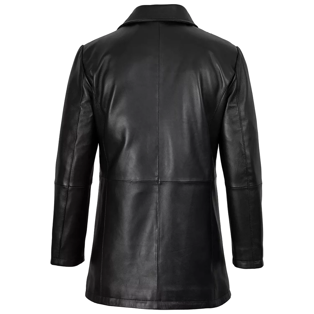 Men’s Black Leather Workwear Coat – Brown Trim Zip & Button Utility Jacket