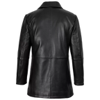 Men’s Black Leather Workwear Coat – Brown Trim Zip & Button Utility Jacket