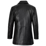 Men’s Black Leather Workwear Coat | Brown Trim Zip & Button Utility Jacket
