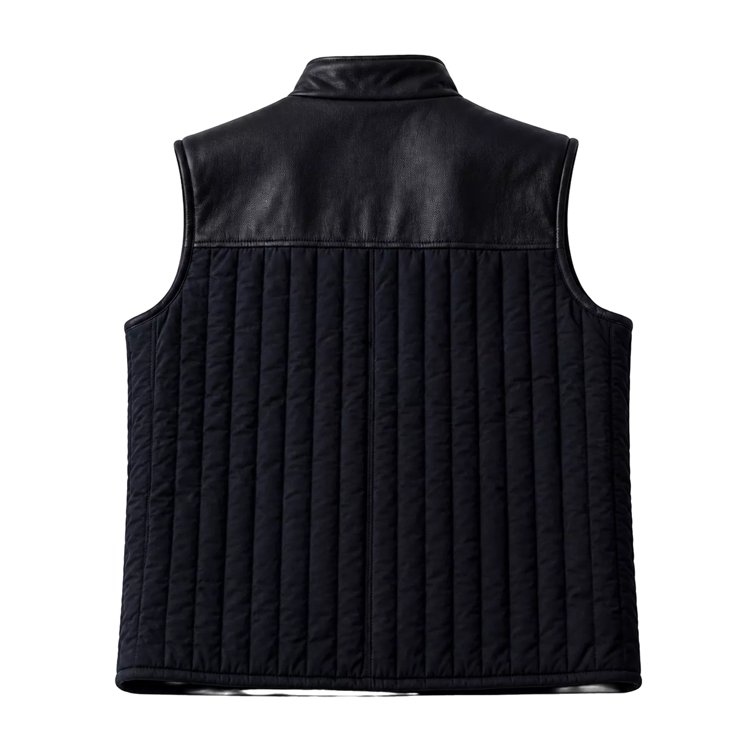 Men’s Black Quilted Leather Vest | Zip-Up Sleeveless Outerwear