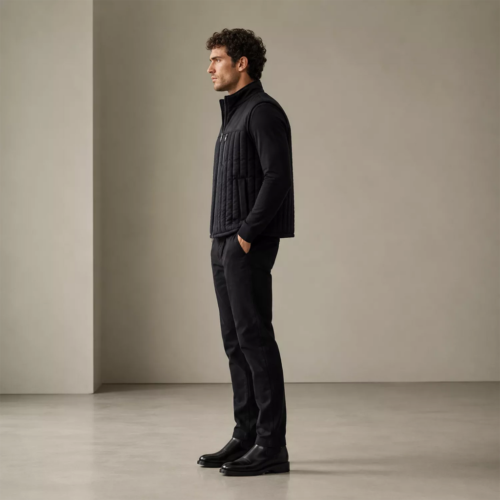 Men’s Black Quilted Leather Vest | Zip-Up Sleeveless Outerwear