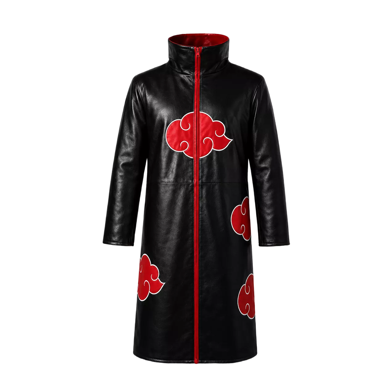 Men’s Black Red Cloud Leather Trench Coat | Anime-Inspired Cosplay Coat