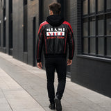 Men's Black Red Hooded Leather Biker Jacket | Premium Motorcycle Style Outerwear