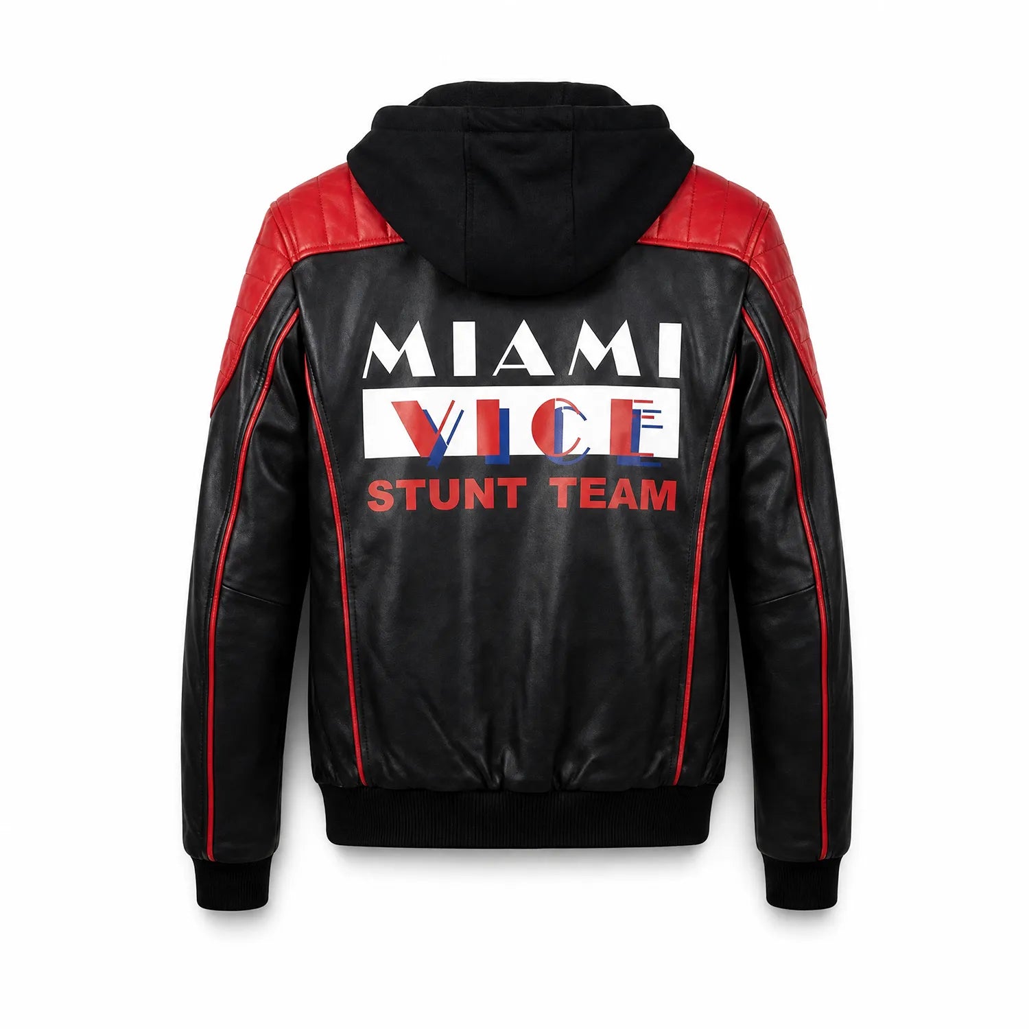 Men's Black Red Hooded Leather Biker Jacket | Premium Motorcycle Style Outerwear