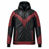 Men's Black Red Hooded Leather Jacket | Hero Inspired Tactical Motorcycle Jacket