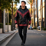 Men's Black Red Hooded Leather Jacket | Hero Inspired Tactical Motorcycle Jacket
