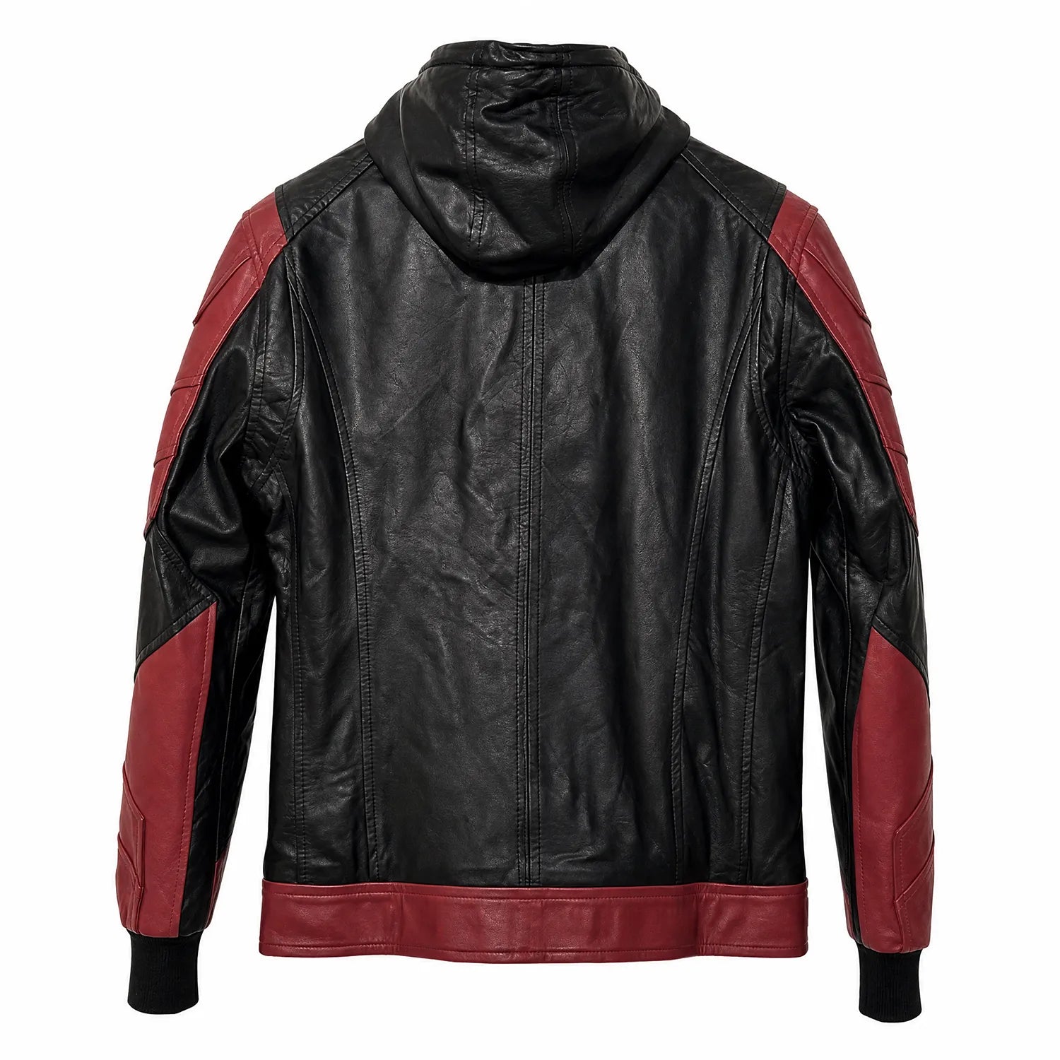 Men's Black Red Hooded Leather Jacket | Hero Inspired Tactical Motorcycle Jacket