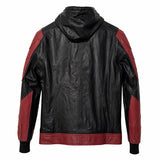 Men's Black Red Hooded Leather Jacket | Hero Inspired Tactical Motorcycle Jacket