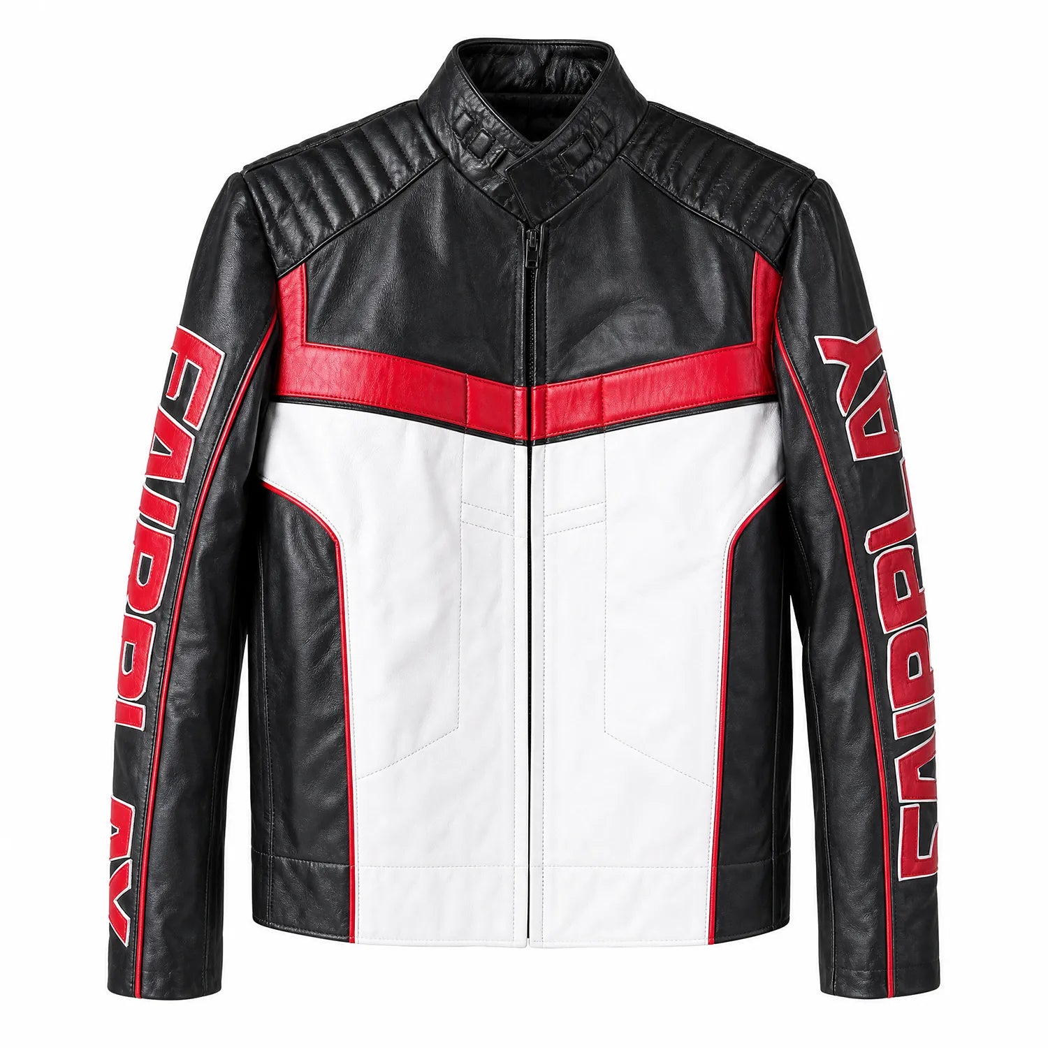 Men's Black Red White Racing Leather Motorcycle Jacket | Premium Biker Style Outerwear