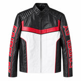 Men's Black Red White Racing Leather Motorcycle Jacket | Premium Biker Style Outerwear
