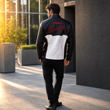 Men's Black Red White Racing Leather Motorcycle Jacket | Premium Biker Style Outerwear
