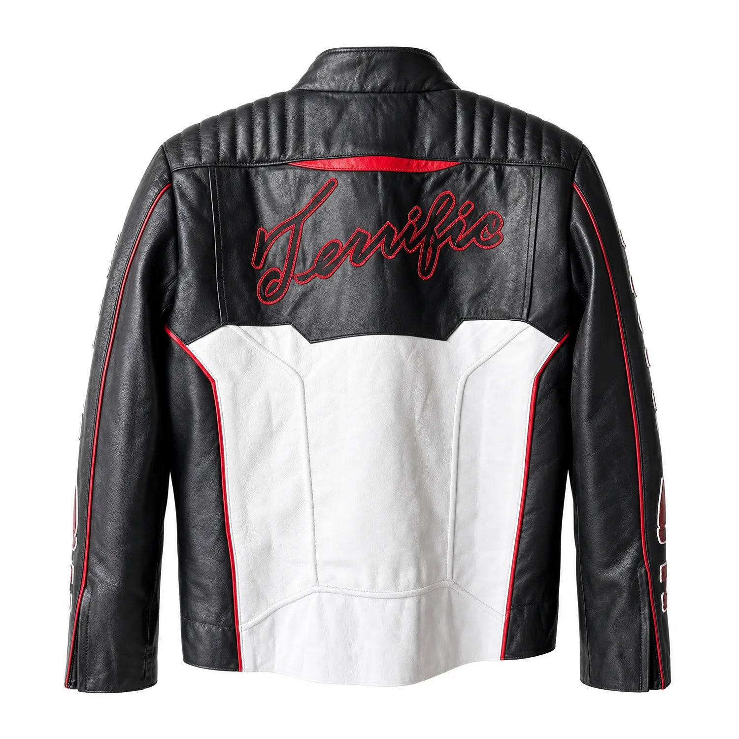Men's Black Red White Racing Leather Motorcycle Jacket | Premium Biker Style Outerwear