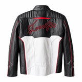 Men's Black Red White Racing Leather Motorcycle Jacket | Premium Biker Style Outerwear