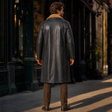 Men’s Black Shearling Leather Trench Coat | Futuristic Sci-Fi Inspired Long Jacket