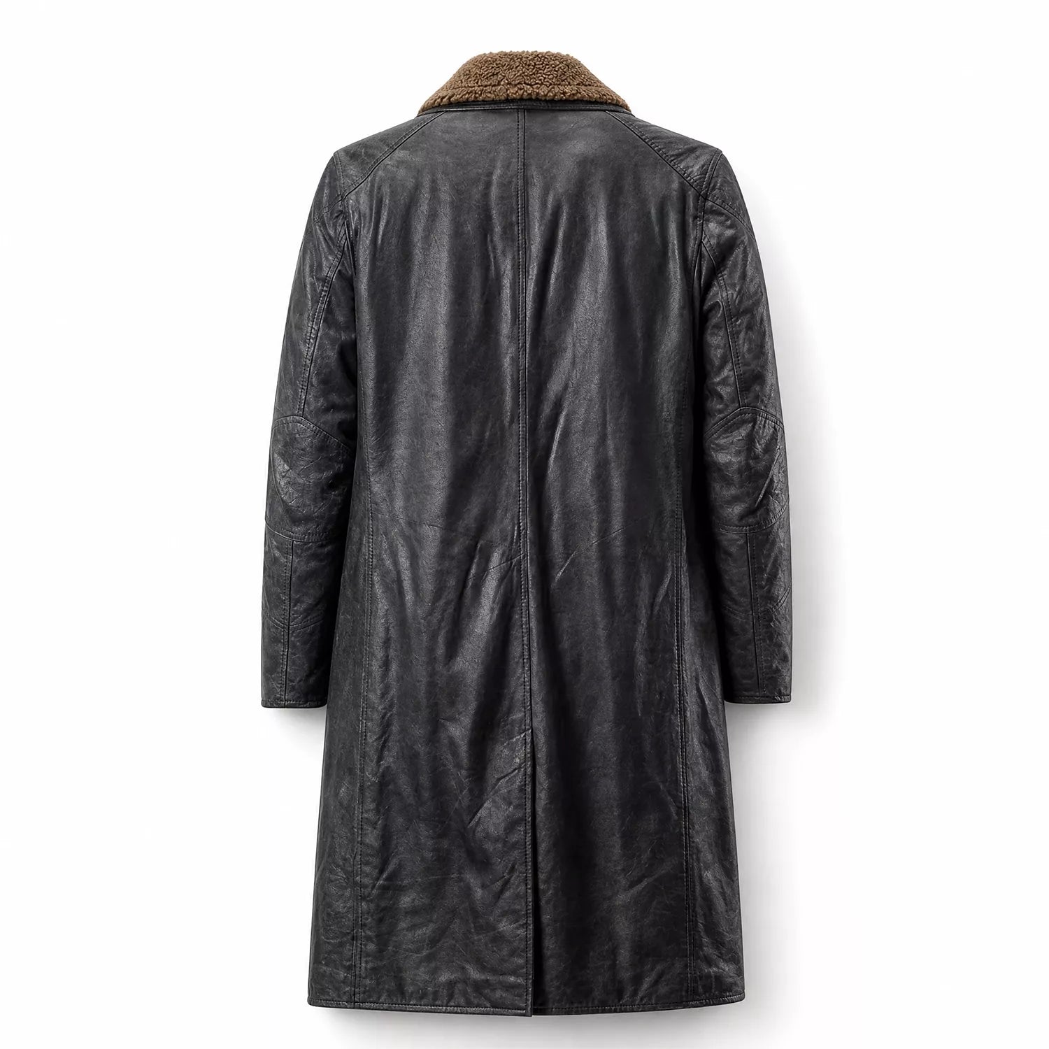 Men’s Black Shearling Leather Trench Coat | Futuristic Sci-Fi Inspired Long Jacket