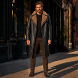Men’s Black Shearling Leather Trench Coat | Futuristic Sci-Fi Inspired Long Jacket