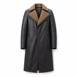 Men’s Black Shearling Leather Trench Coat | Futuristic Sci-Fi Inspired Long Jacket