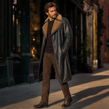 Men’s Black Shearling Leather Trench Coat | Futuristic Sci-Fi Inspired Long Jacket