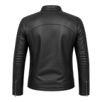 Men’s Black Skull Emblem Leather Biker Jacket | Zip-Up Moto Jacket