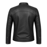 Men’s Black Skull Emblem Leather Biker Jacket | Zip-Up Moto Jacket