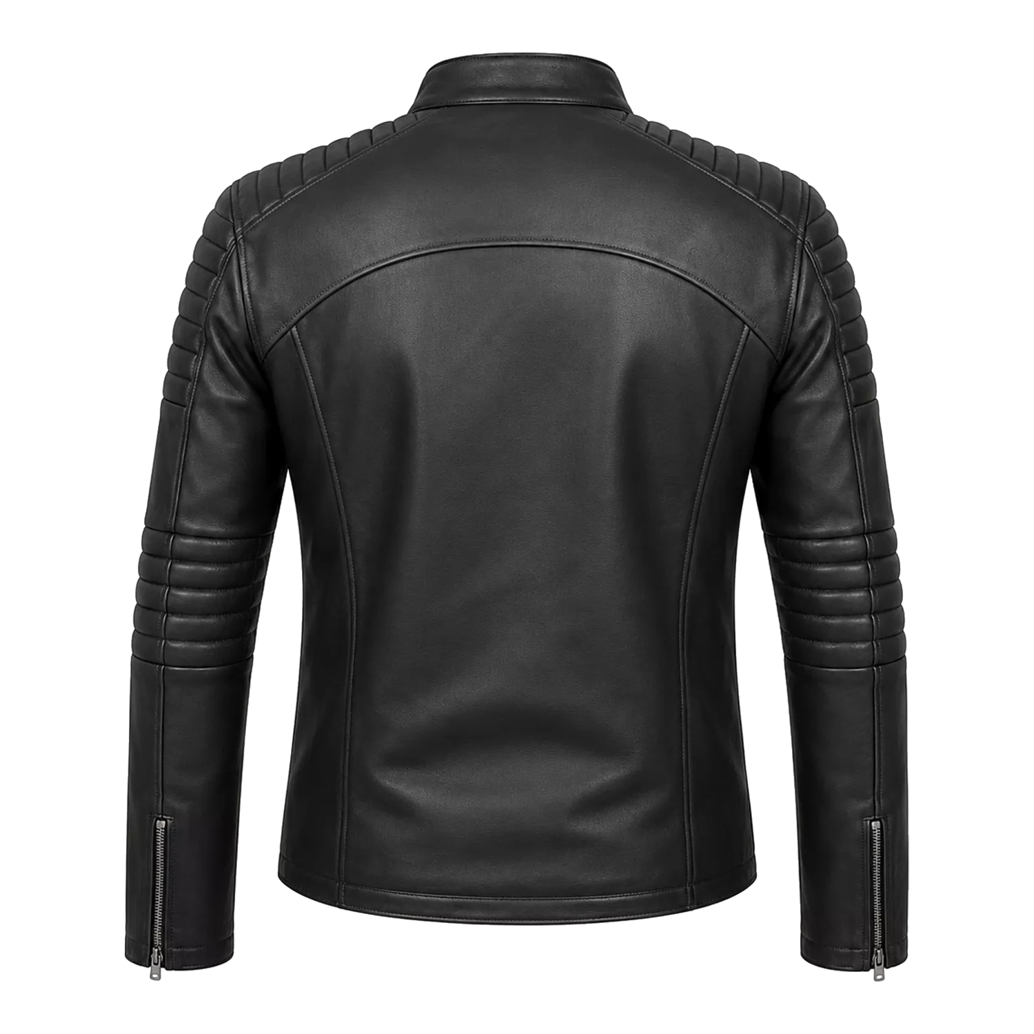 Men’s Black Skull Emblem Leather Biker Jacket | Zip-Up Moto Jacket