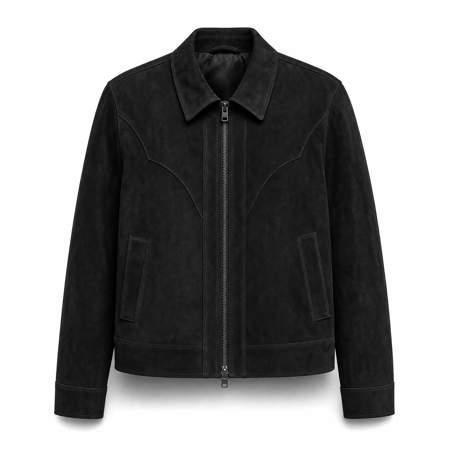 Men’s Black Suede Zip Jacket | Premium Leather Casual Utility Outerwear