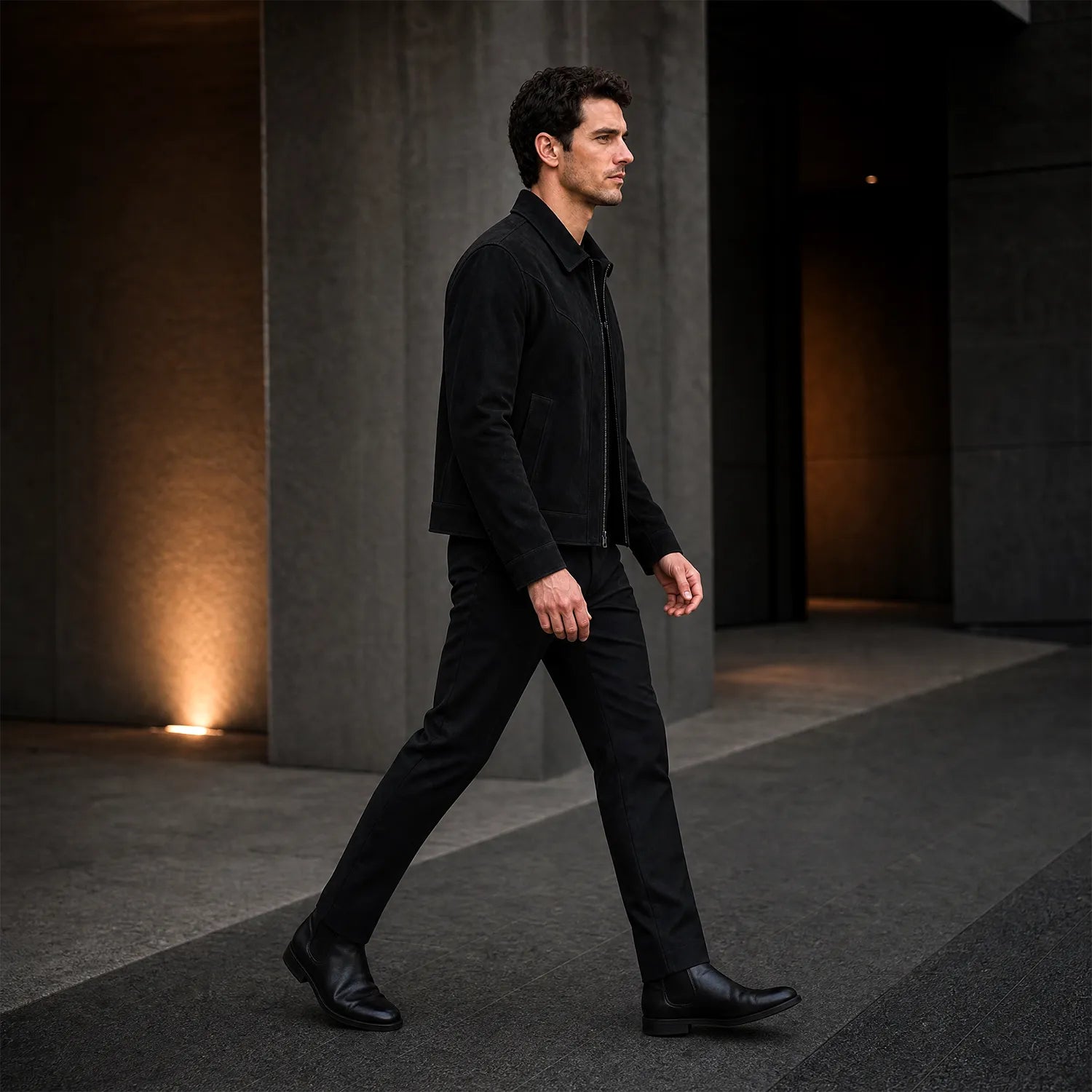 Men’s Black Suede Zip Jacket | Premium Leather Casual Utility Outerwear