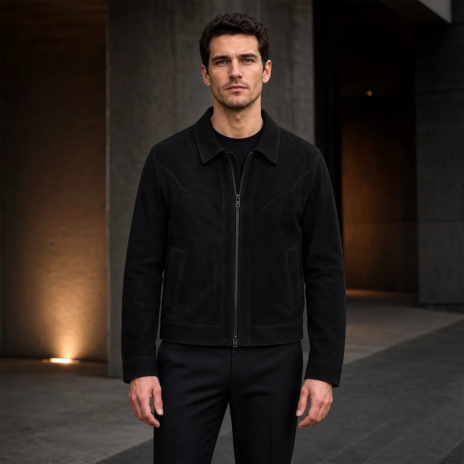 Men’s Black Suede Zip Jacket | Premium Leather Casual Utility Outerwear