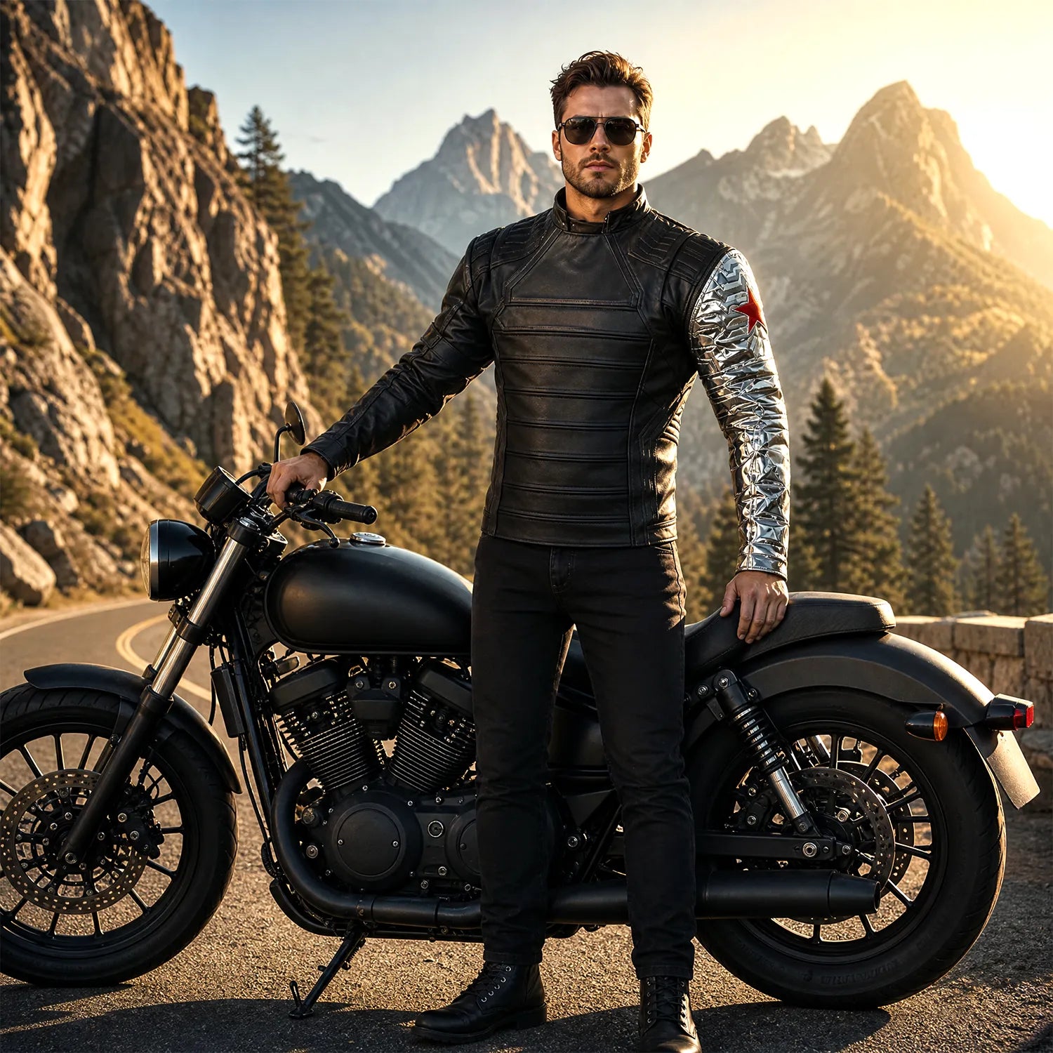 Men’s Black Tactical Leather Jacket | Superhero Inspired Armored Cosplay Style