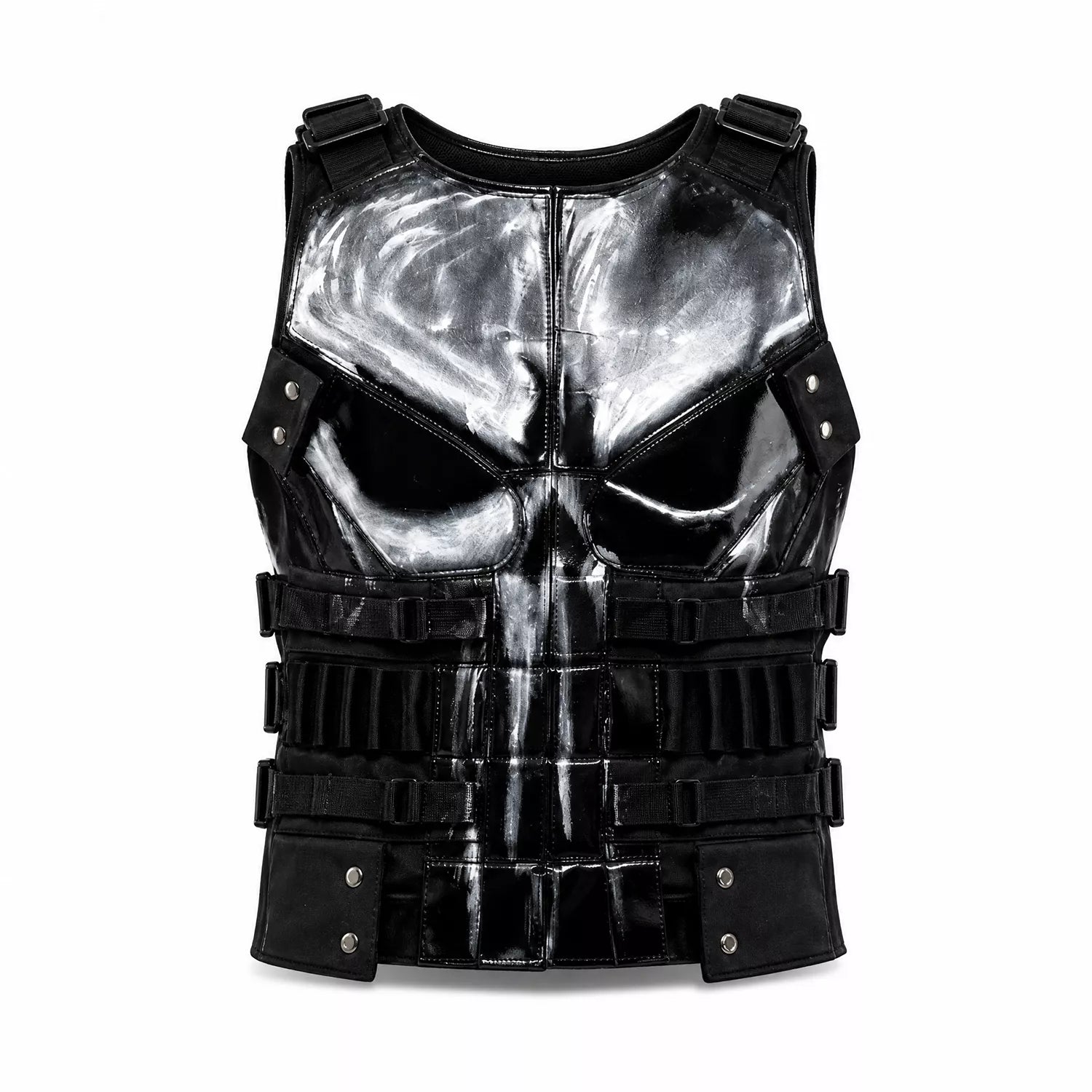 Men’s Black Tactical Leather Vest | Punisher Style Cosplay Sleeveless Jacket