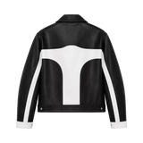 Men’s Black White Leather Moto Jacket | Zip-Up Biker Style Jacket