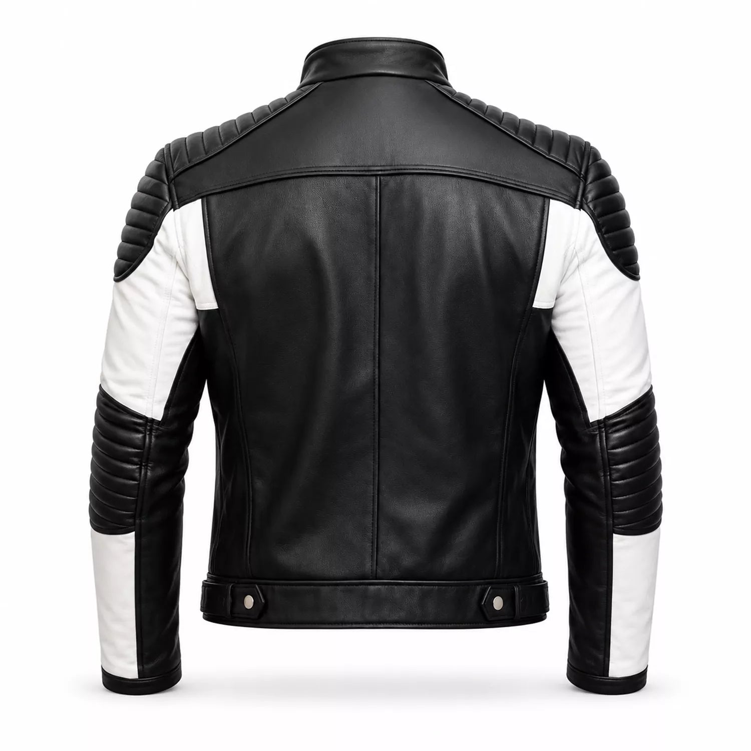 Men’s Black White Quilted Leather Biker Jacket | Moto Style Zip Jacket